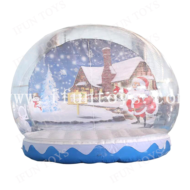 Christmas Decoration Inflatable Snow Globe Transparent Bubble Tent with Printed Background Blower And Pump