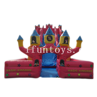 Outdoor kids Micky's magic kingdom inflatable bouncer combo slide/inflatable dry slide/inflatable double lane slide for amusement park