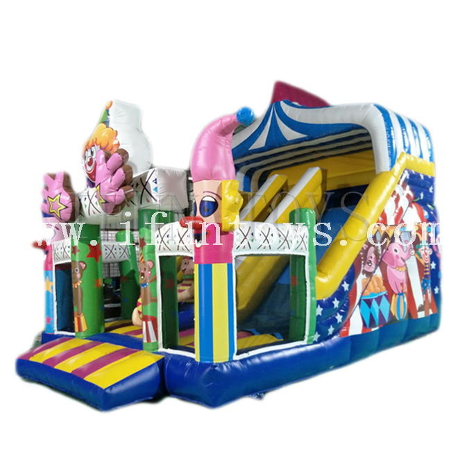 Lovely kids clown inflatable bouncy castle with slide/inflatable clown