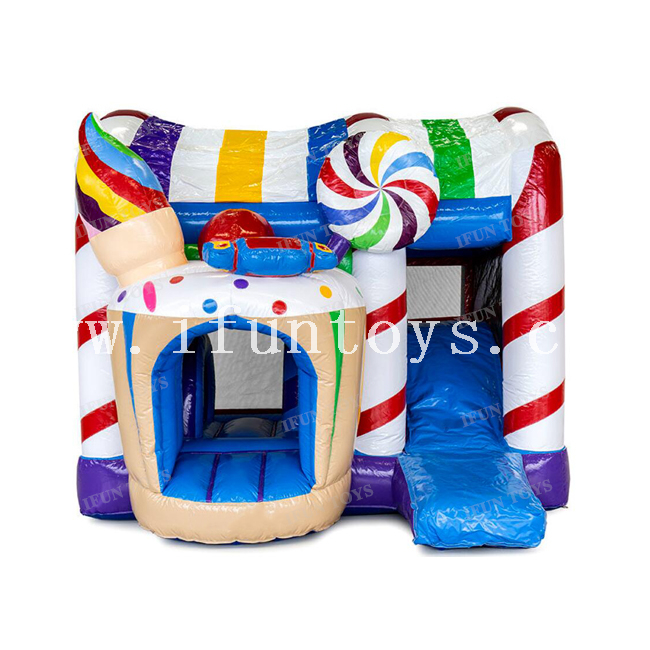 Candy Theme Inflatable Mini Bouncy Castle Sweet Candy Bouncer House Combo with Slide for Kids