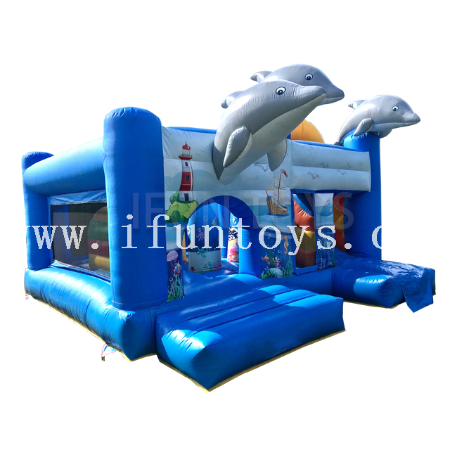 Dolphin Inflatable Bouncer House Jumping Castle Playground with Slide for Toddlers