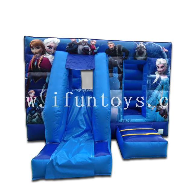 Inflatable Frozen Bounce House Castle / Slide Combo With Air Blower