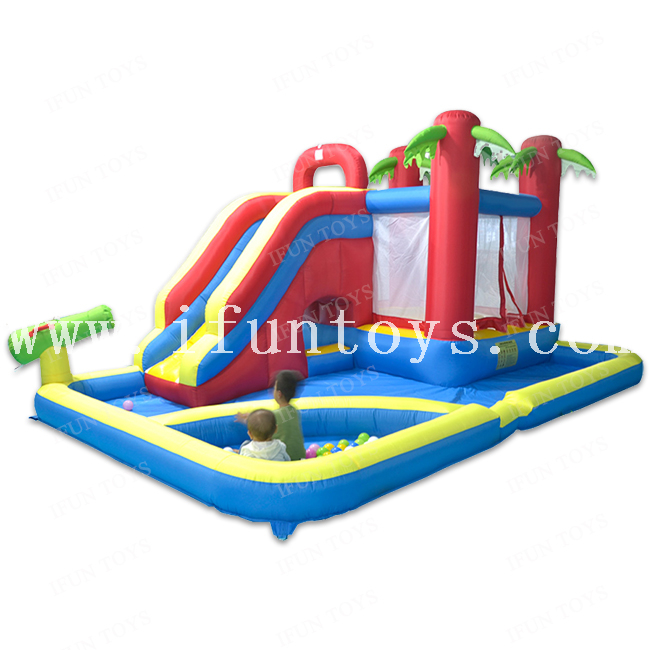 Family Use Small Inflatable Water Slide Bouncer Combo with Toys Spray Water Gun / Bounce Castles With Slide For Kids