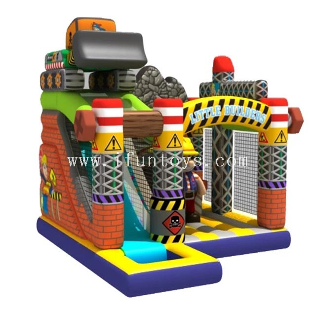 New inflatable little builder jumping moonwalk bounce castle with slide for toddlers