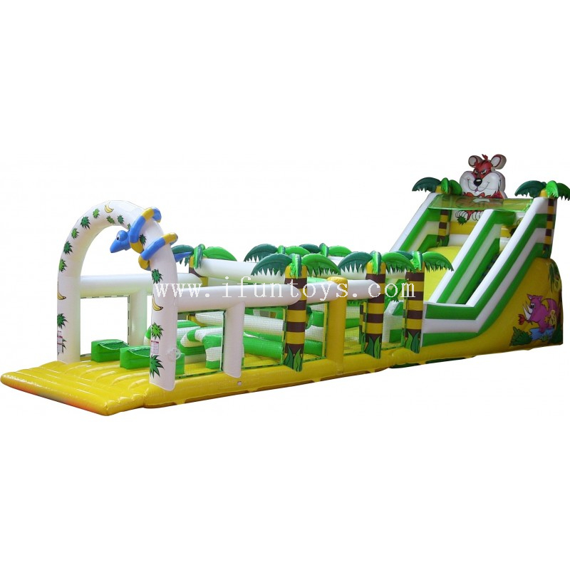 New design giant inflatable Tropic Jungle rain forest obstacle course/inflatable run racing obstacle course for kids