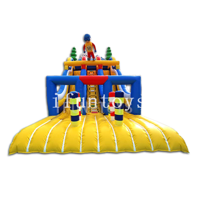 Olympic Theme Double Lane Inflatable Water Slide / Dry Slide Bouncer for Amusement Park