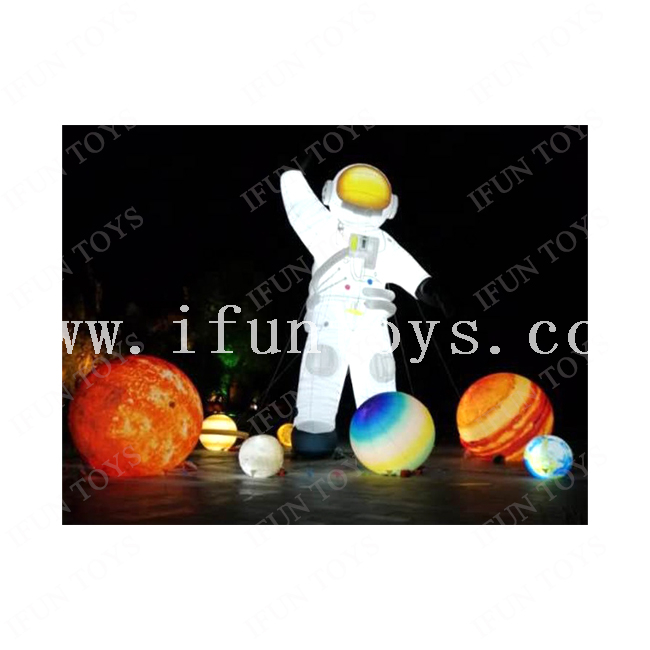 Outdoor LED Decoration Inflatable Astronaut Cartoon Inflatable Spaceman Model with LED Planets for Promotion 