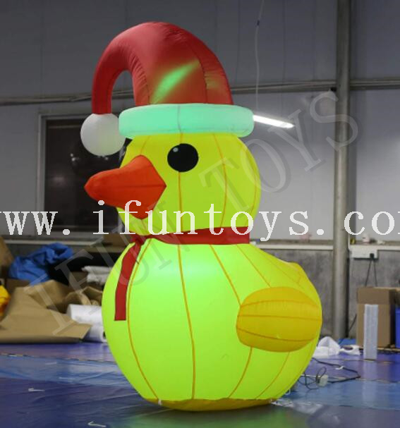 LED Light Inflatable Yellow Duck with Christmas Hat for Christmas Decoration