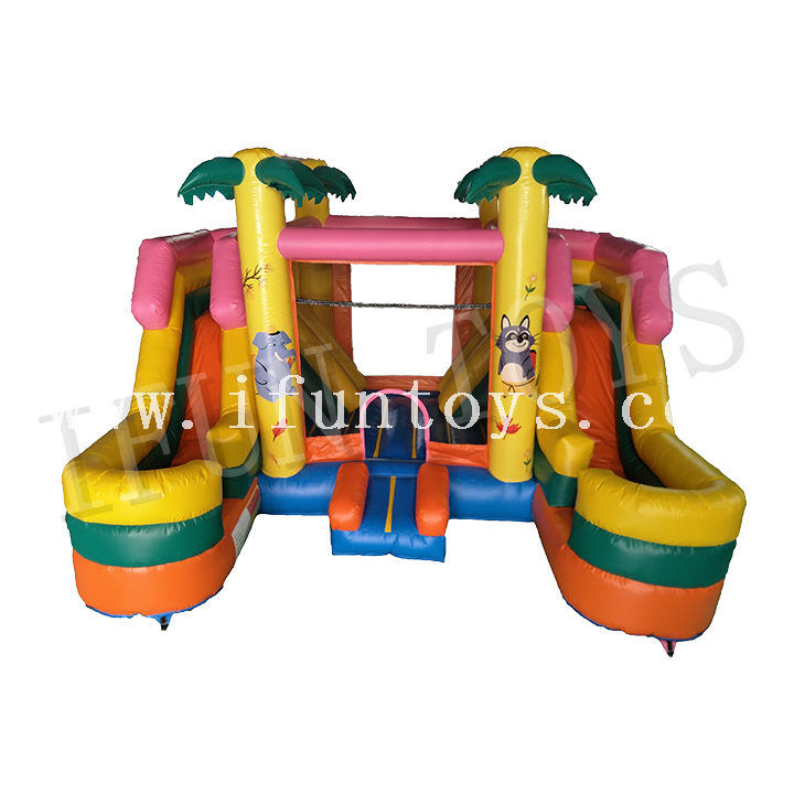 Palm Tree Inflatable Castle Slide Combo / Fun City Inflatable Playground for Kids 