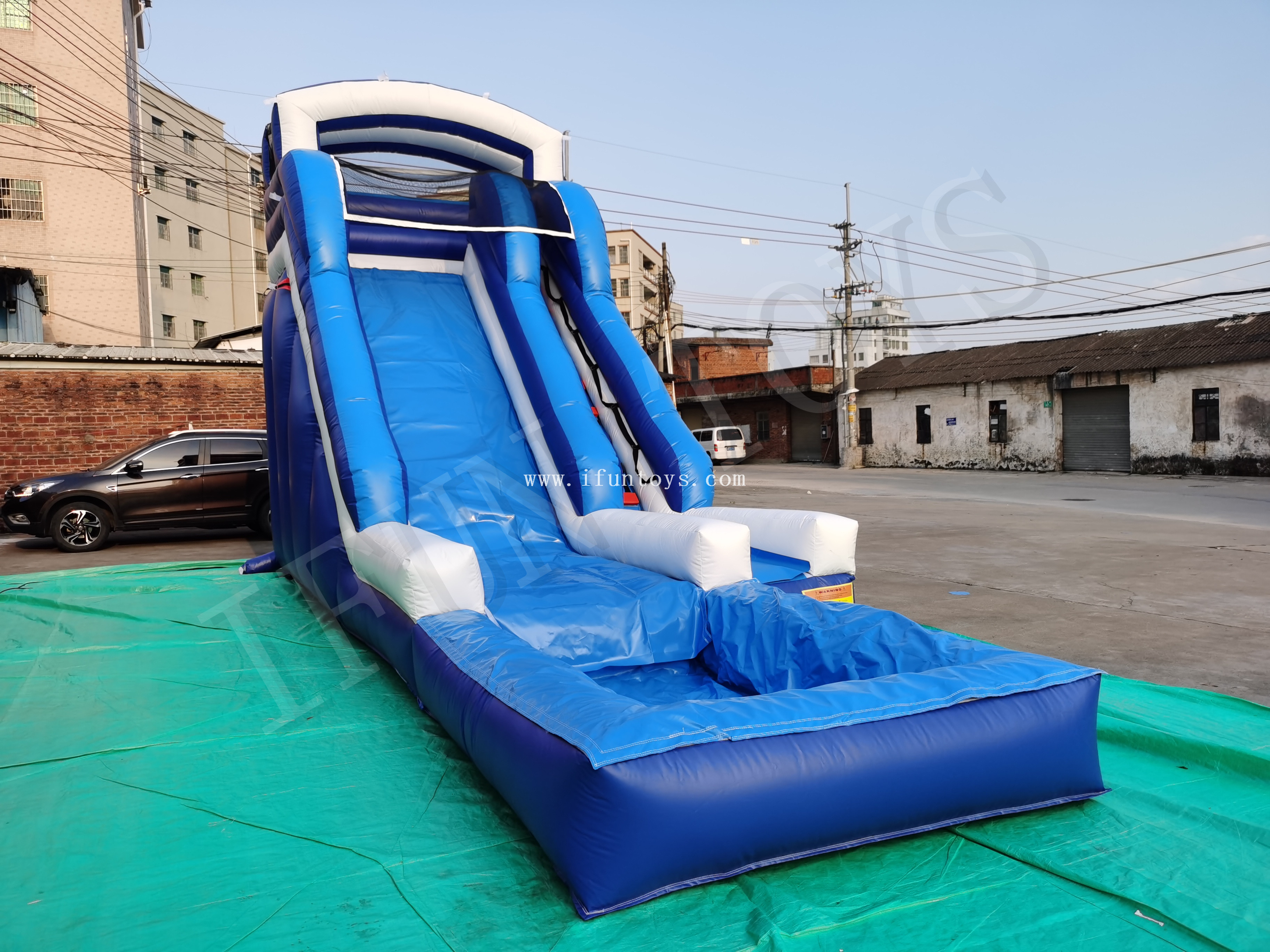 Inflatable Blue Water Slide with Pool for Adults