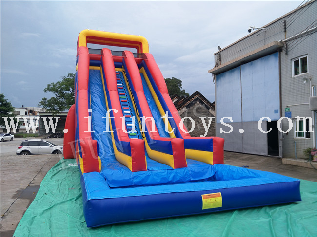 Double Lanes Inflatable Water Slide with Pool / Waterslide Inflatable with Pool for Kids