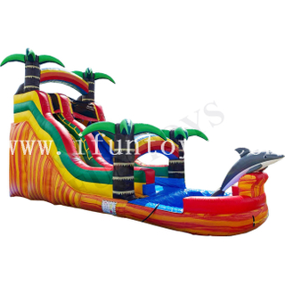 Commercial Large Water Play Slip N Slide Double line Inflatable Water slide / Dolphin Waterslide with Pool For Summer Game