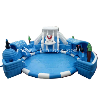  Kids playground inflables tobogan ocean theme water park polar bear penguin inflatable water slide with swimming pool 