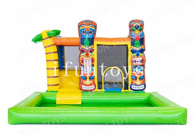 Inflatable Multi Hawaii Bounce House with Splash Pool / Summer Toys Jumper Bouncer Slide with Detachable Pool 