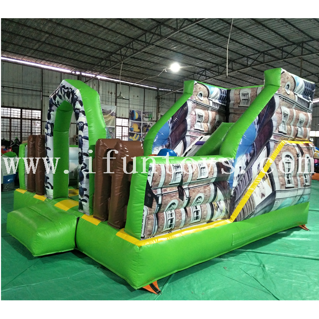 inflatable building theme bouncy castle with slide/inflatable bouncer combo obstacles/inflatable bounce house for Amusement Park