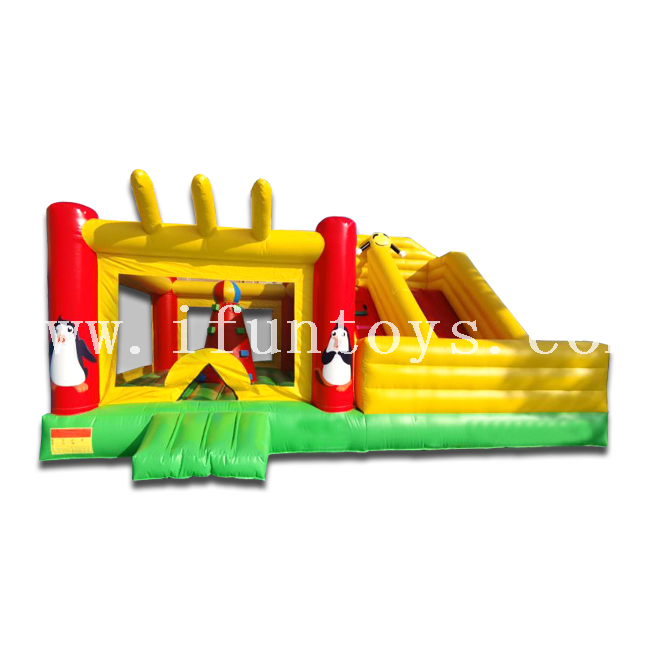 Kids Combo Inflatable Bouncer with Slide / Penguin Inflatable Jumper Bouncer House with Air Blower