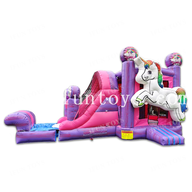 Marble Vinyl Inflatable Unicorn Theme Bouncer with Detachable Pool /Jumping Castle Bounce Slide with Water Pool for Kids