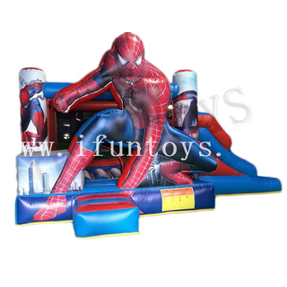 Kids Play Park Inflatable Spiderman Bouncy Castle with Slide / Spiderman Trampoline Jumping House 