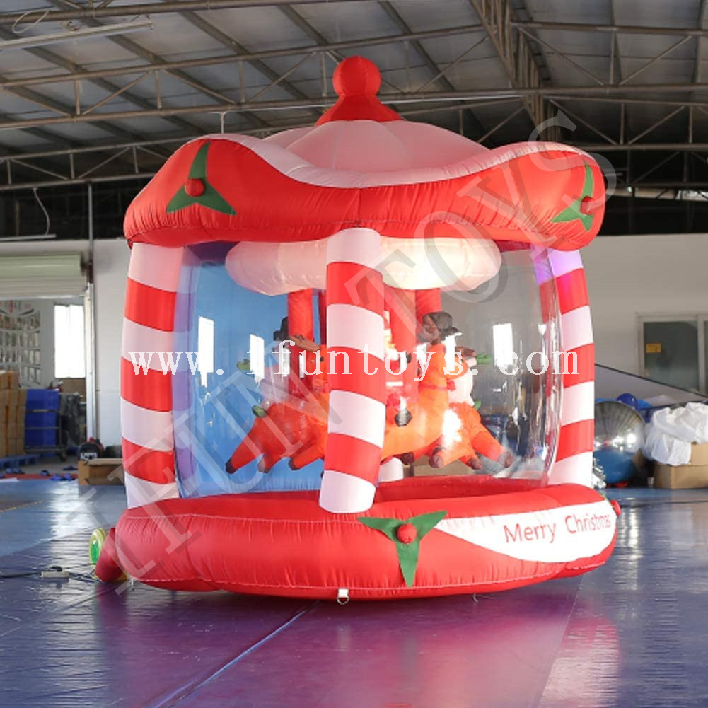 Inflatable Christmas Carousel / Go Around with Air Blower for Outdoor Yard Decoration