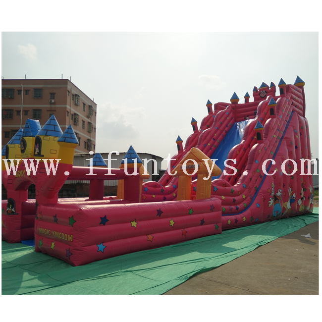 Outdoor kids Micky's magic kingdom inflatable bouncer combo slide/inflatable dry slide/inflatable double lane slide for amusement park