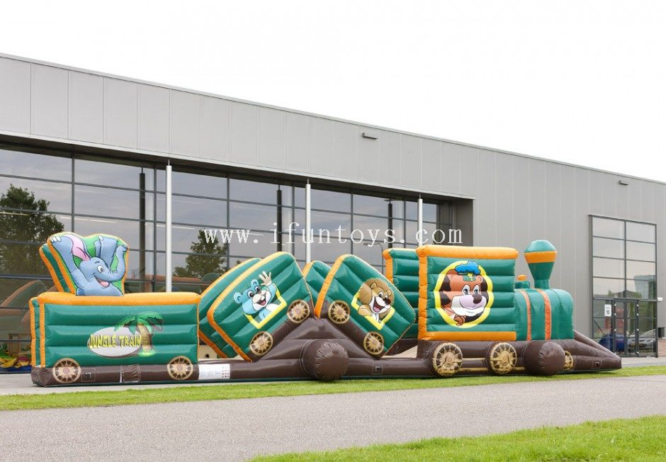 Customized Caterpillar jungle Train Inflatable Obstacle Course /inflatable train tunnel Jumping Castle Obstacle Course