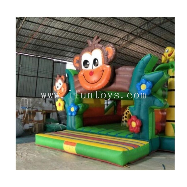 Inflatable Monkey Bouncy / Monkey Jungle Inflatable Jumping Castle with Slide / Inflatable Clubhouse for Kids