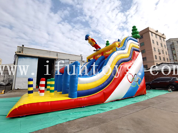 Olympic Theme Double Lane Inflatable Water Slide / Dry Slide Bouncer for Amusement Park