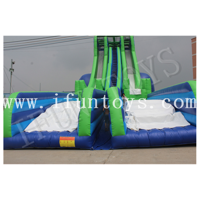 Double Lanes Inflatable Slingshot Wet Slide / Free Fall Slide / Skyscraper Water Slide for Adults 