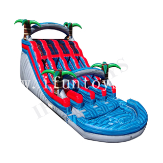 Commercial Amusement Triple Lane Slide Inflatable Palm Tree Water Slide with Pool for Sale