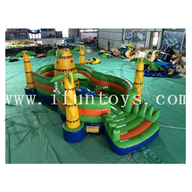 Outdoor Inflatable Jungle Amusement Park / Plam Tree Fun City / Inflatable Kids Playground with Climb Mountain
