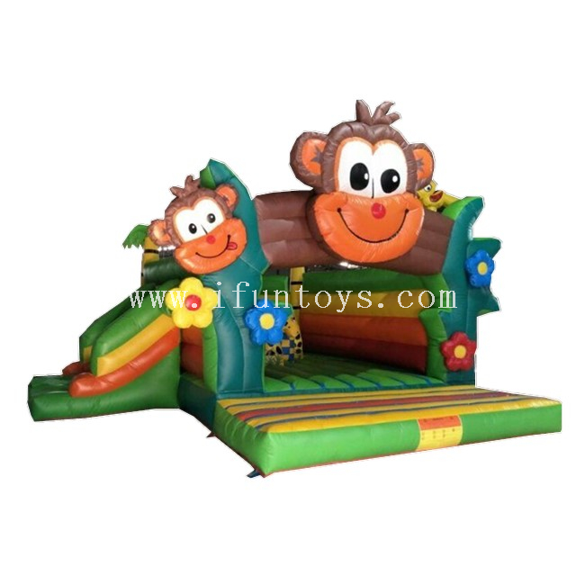 Inflatable Monkey Bouncy / Monkey Jungle Inflatable Jumping Castle with Slide / Inflatable Clubhouse for Kids