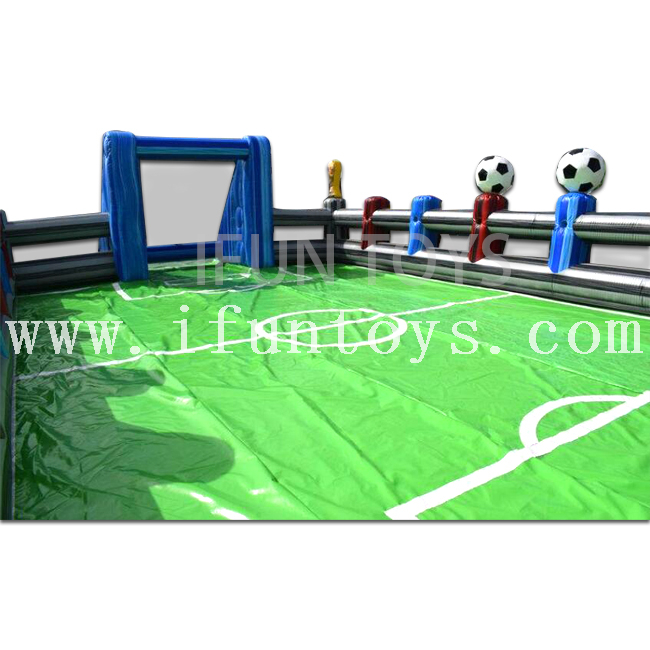 Interactive Team Building Game Football Theme Inflatable Human Foosball / Human Table Football Playground with Steel Tubes
