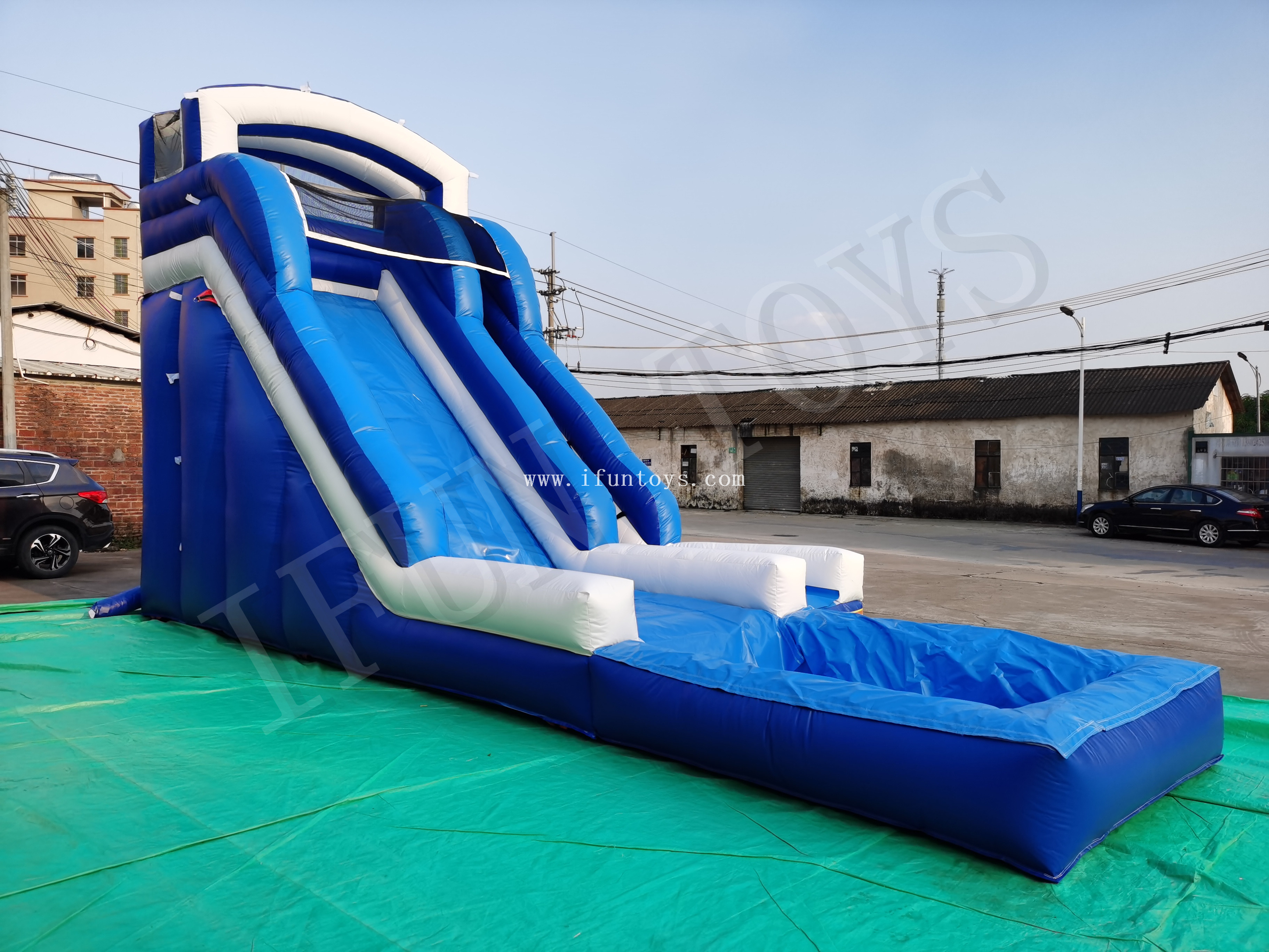 Inflatable Blue Water Slide with Pool for Adults