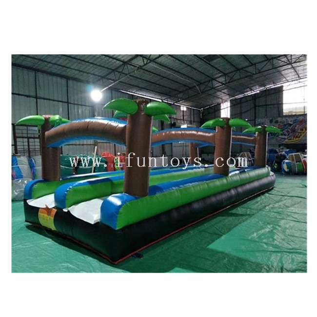 Tropical Theme Inflatable Slip N Slide / Palm Tree Inflatable Slip Slide with Pool / Inflatable Surfing Slide