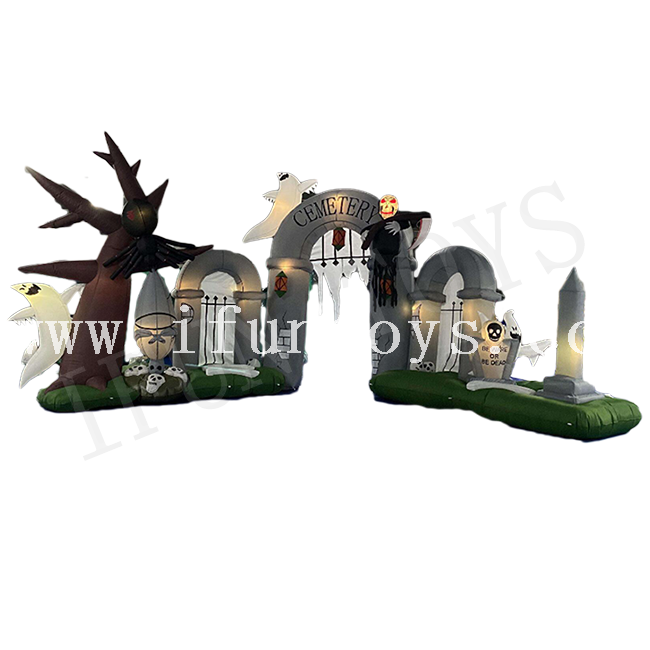 Inflatable Halloween Cemetery Arch / Inflatable Graveyard Archway with LED Light for Halloween Decoration