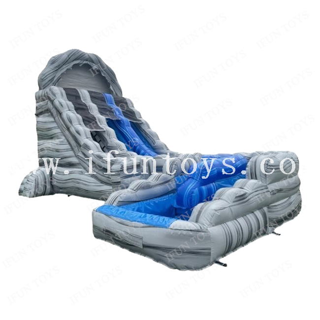 Marble Grey Curve Dual Lanes Inflatable Water Slide / Twist Waterslide Inflatable with Pool For Backyard