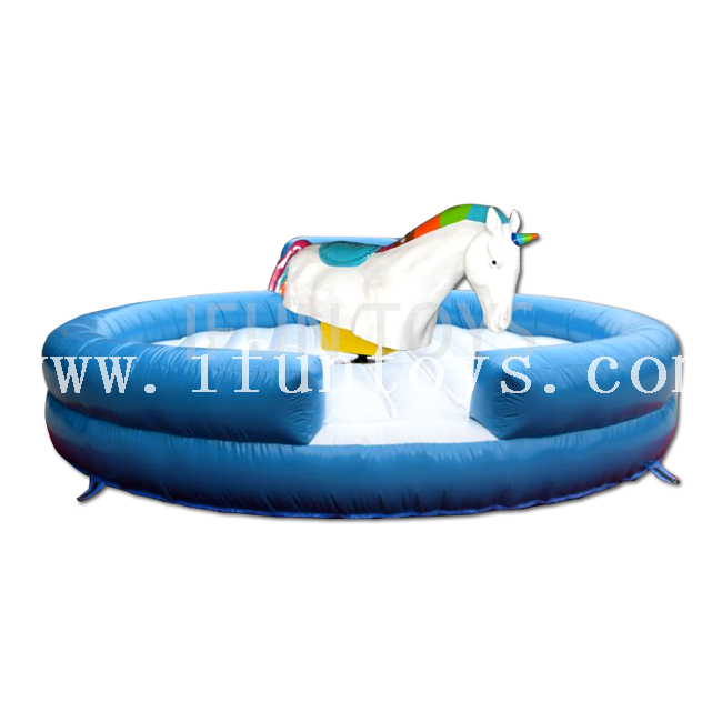 Amusement Park Mechanical Unicorn Bull Ride with Inflatable Mattress for Kids And Adults