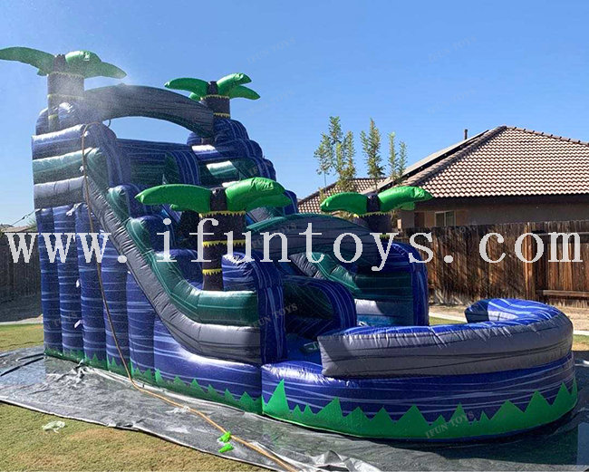 Coconut Tree Outdoor Inflatable Water Slide for Children Playground / Children Water Slide with Swimming Pool for Backyard