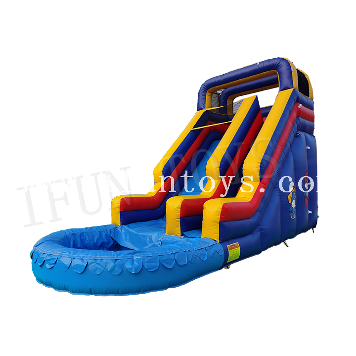 Smurfs Inflatable Water Slide With Pool / Backyard Inflatable Small Pool Water Slide for Kids