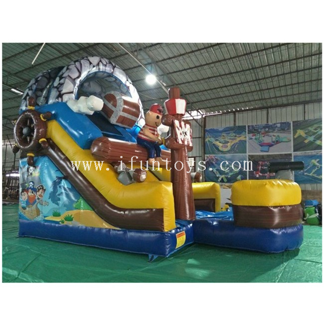 Inflatable Pirate Ship Slide / Pirate Theme Inflatable Dry Slide / Inflatable Pirate Boat Slide Combo for Kids