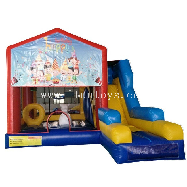 Birthday Party Inflatable Bounce House Combo with Slide / Kids Inflatable Playground with Basketball Hoop And Horse Riding