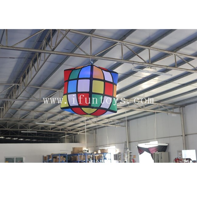 Hanging Inflatable Magic Cube Balloon/ Led Inflatable Rubik's Cube for Party Decoration