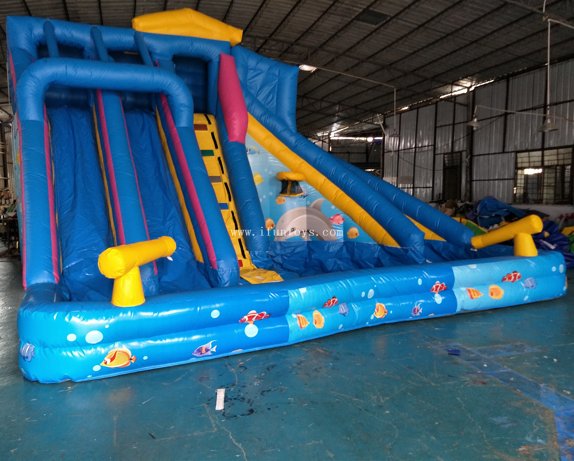 Falls Adventure Inflatable Backyard splash Water Slide and Pool/inflatable water slides with water gun for kids